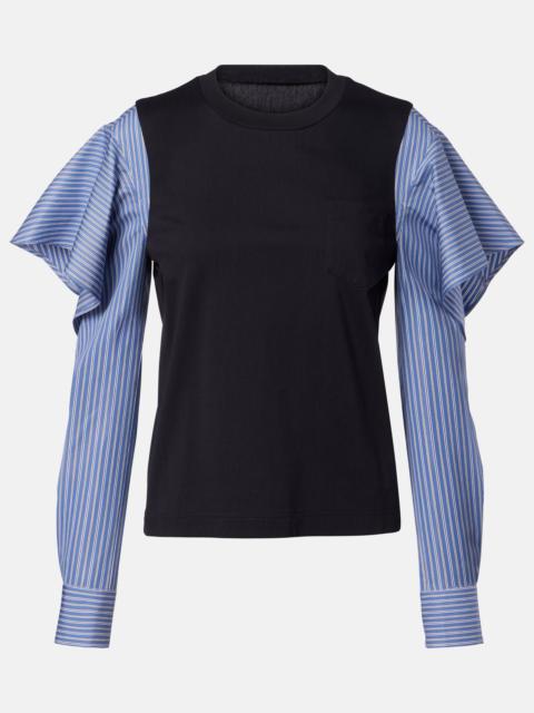 sacai Striped cotton jersey and poplin shirt