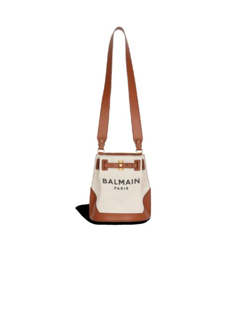 Balmain Canvas B-Army bucket bag with leather panels