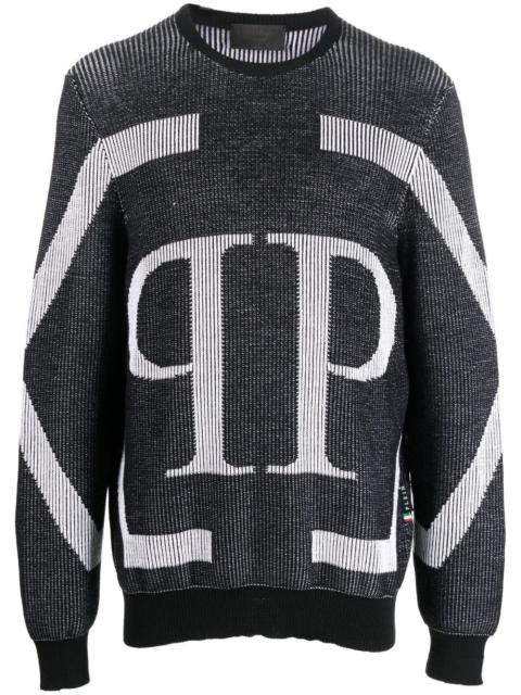 PHILIPP PLEIN logo intarsia merino wool jumper