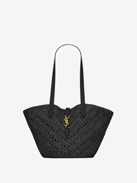 SAINT LAURENT panier small in raffia and vegetable-tanned leather