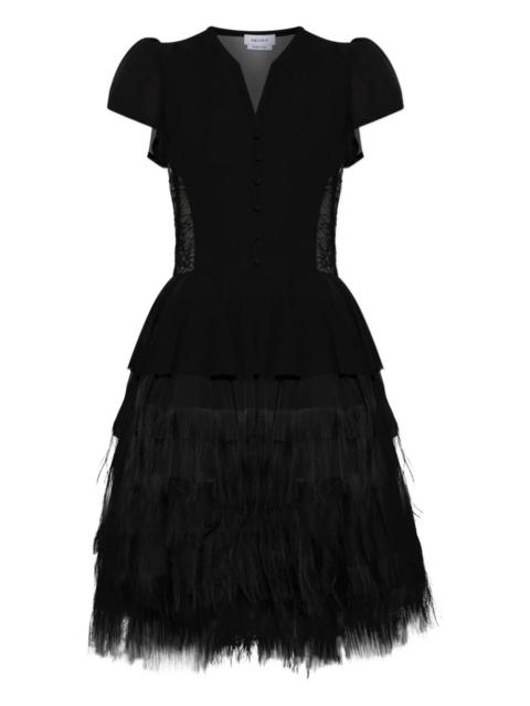 Alexander McQueen puff-sleeve feather-trimmed mini dress