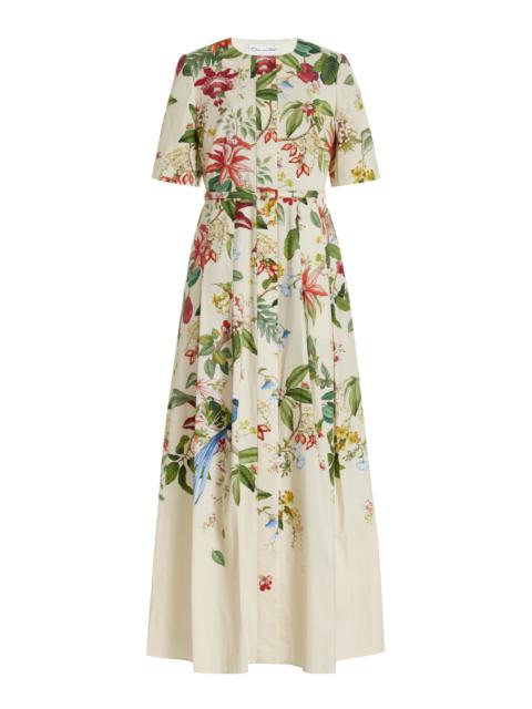 Exclusive Painted Poppies Cotton Poplin Maxi Dress white