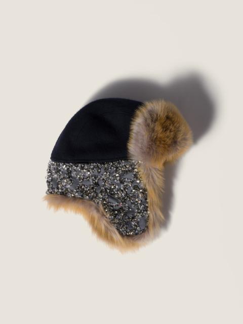 Miu Miu Embroidered wool and shearling hat