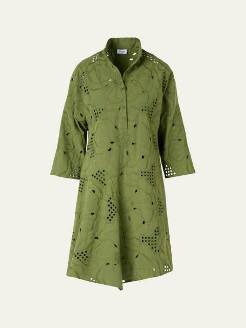 AKRIS Floral Eyelet Embroidered Asymmetric Mini Shirtdress