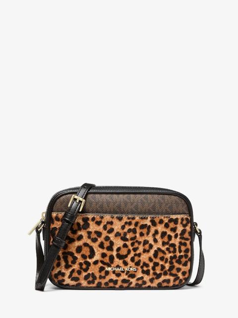 MICHAEL KORS Jet Set Travel Leopard Print Calf Hair and Signature Logo Camera Crossbody Bag