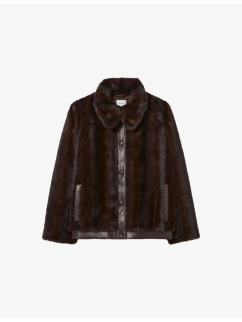Claudie Pierlot Collared Contrast-Trim Faux-Fur Coat