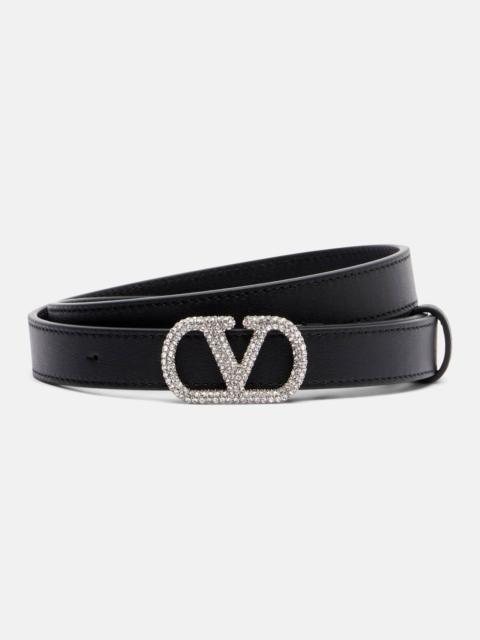 Valentino VLogo crystal-embellished leather belt