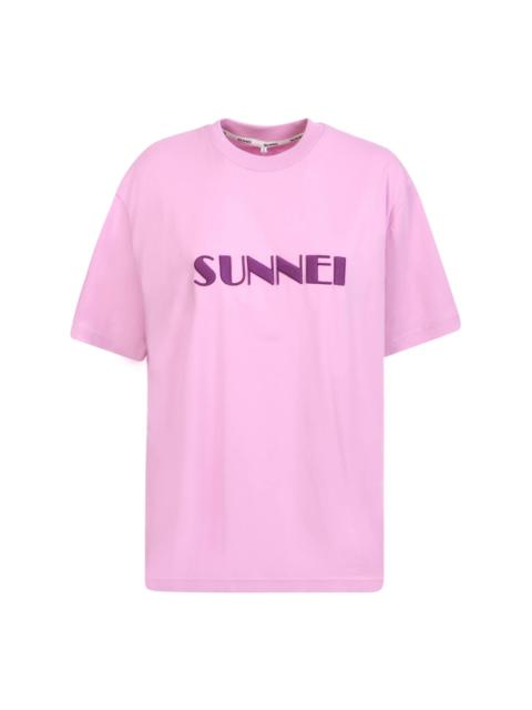 SUNNEI PURPLE COTTON T-SHIRT WITH EMBROIDERED LOGO