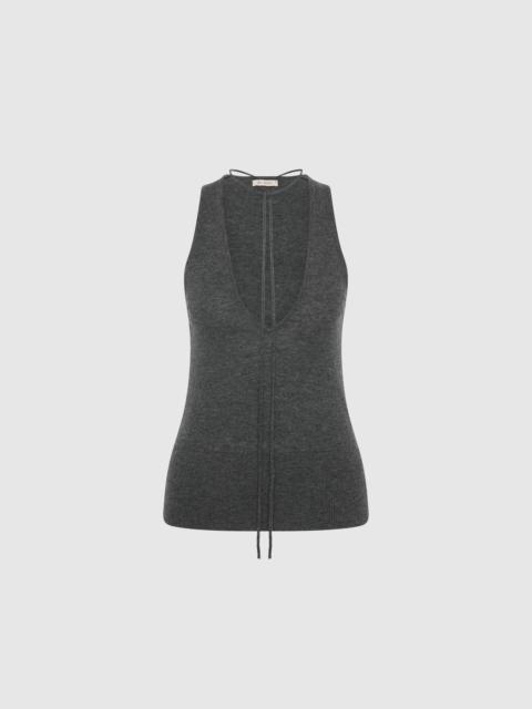 ST. AGNI Plunge Rouleau Knit Tie Top - Iron Melange