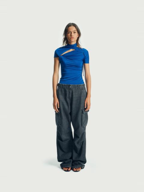 Denim Wide Leg Cargo Pants