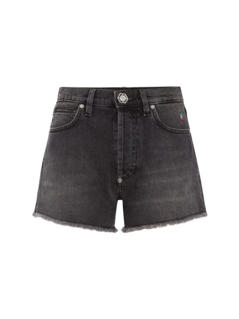 logo-appliquÃ© denim shorts