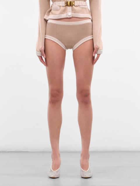 ROWEN ROSE Beige Bi-Color Culotte Micro Shorts