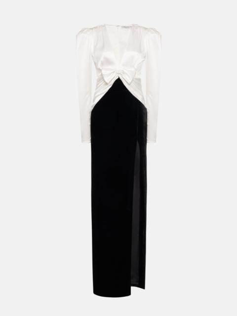 Alessandra Rich VELVET AND SILK SATIN DRESS WITH BOW AND SPLIT