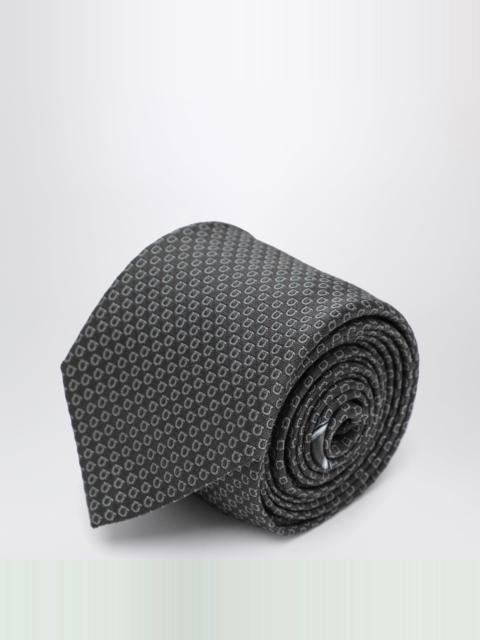 FERRAGAMO Grey silk tie with Gancini print