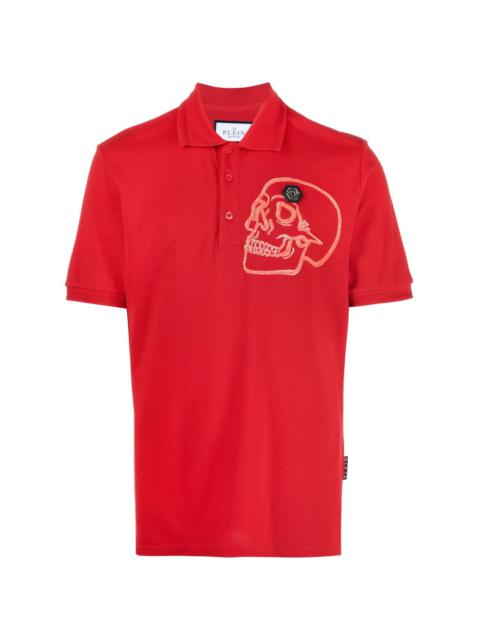 skull-print cotton polo shirt