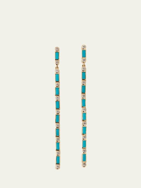 SYDNEY EVAN 14K Turquoise Baguette and Round Diamond Drop Earrings