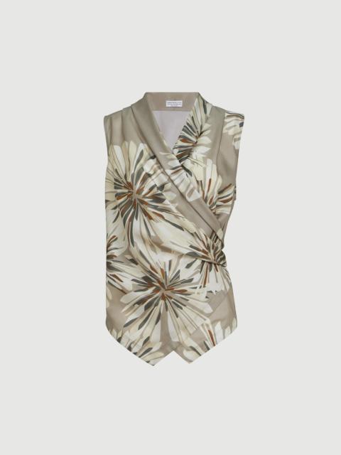 Brunello Cucinelli Silk bloom print pongee vest with monili