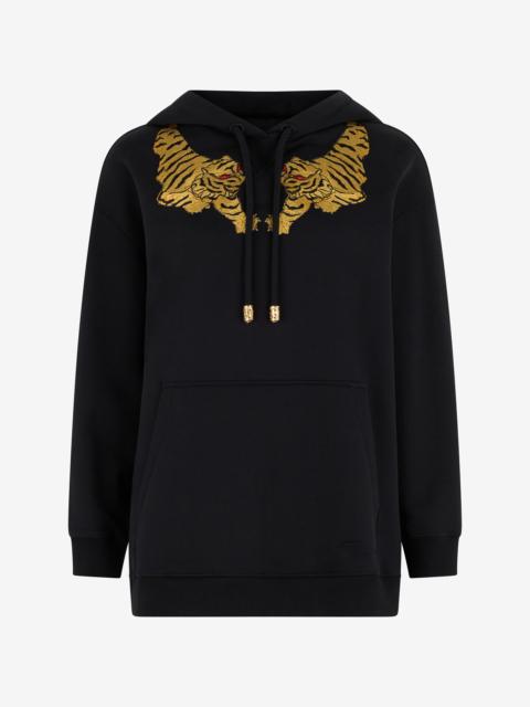 Roberto Cavalli Black Sweatshirt With Tiger Embroidery