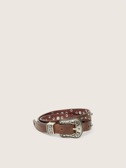 Golden Goose Lace belt in tan washed leather with studs and metal inlays