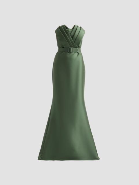 BADGLEY MISCHKA Women's Pleated Strapless Satin Flare Gown - Olive