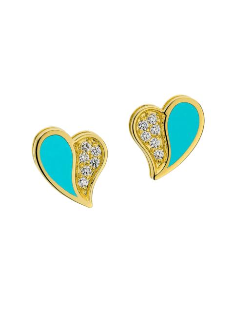 ROBERTO COIN Women's Amorino 18K Yellow Gold & 0.06 TCW Diamond Heart Stud Earrings - Turquoise