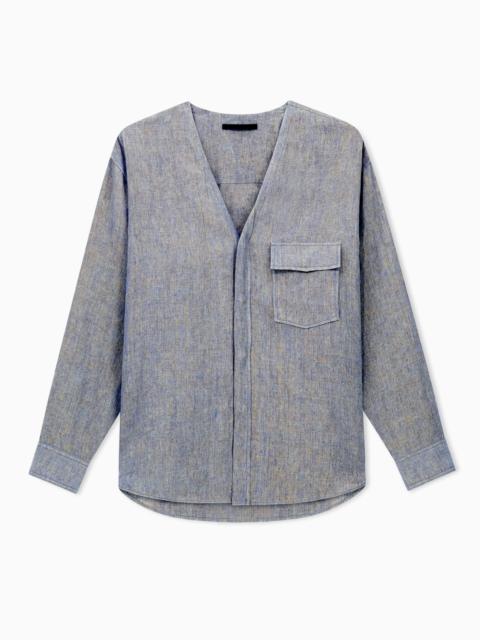 GIORGIO ARMANI SHIRT JACKET IN PURE LINEN CANVAS