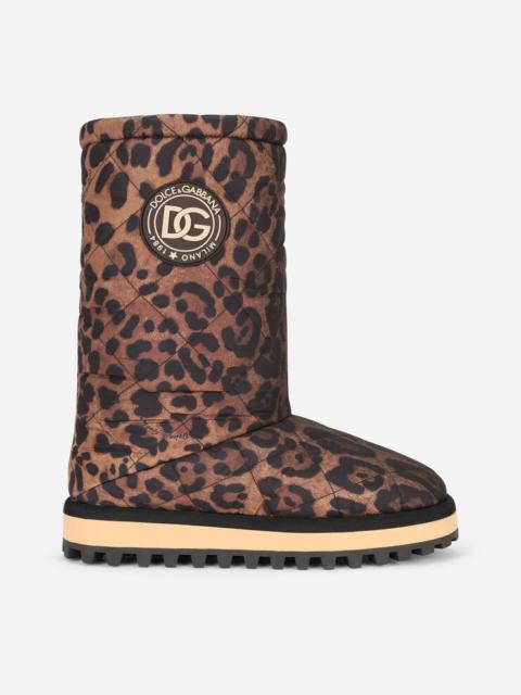 Leopard-print nylon city boots