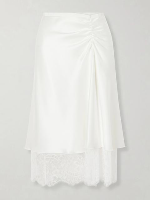 SIR. Ingrid Layered Gathered Lace-trimmed Satin Midi Skirt