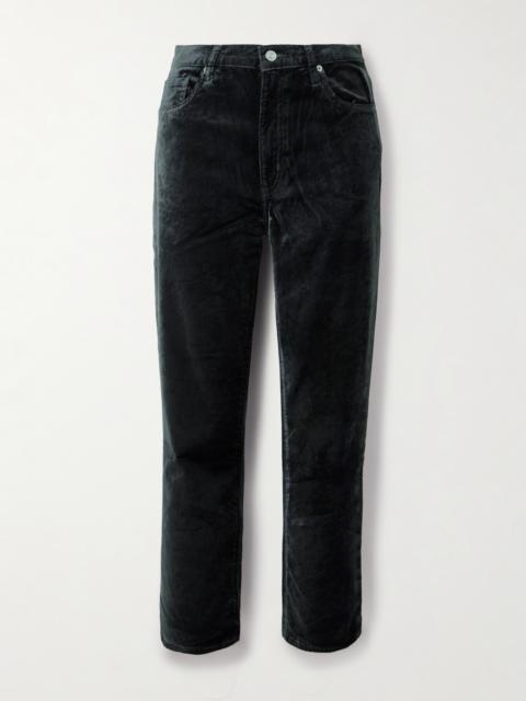 FRAME Le Sleek Cropped Cotton-blend Velvet Bootcut Pants