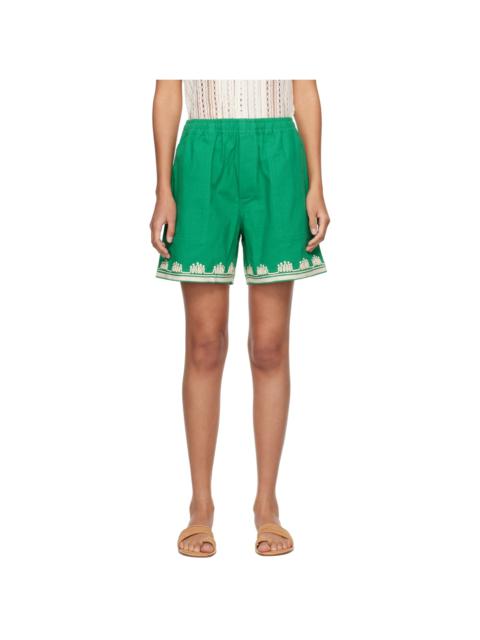 BODE Green Ripple Appliqué Shorts