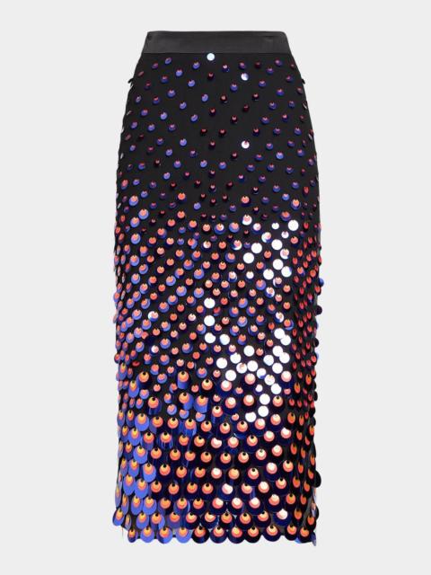 CHRISTOPHER JOHN ROGERS Sequined Silk Chiffon Midi Pencil Skirt