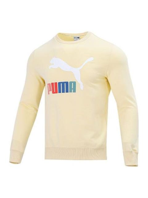 PUMA Classics Logo Interest Crew TR Multi-Color Brand Logo Round Neck Pullover Beige 535287-41