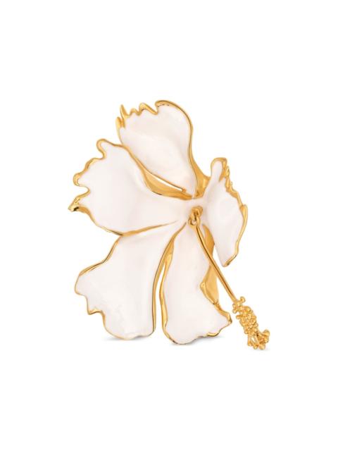 Oscar de la Renta enamel folded hibiscus brooch