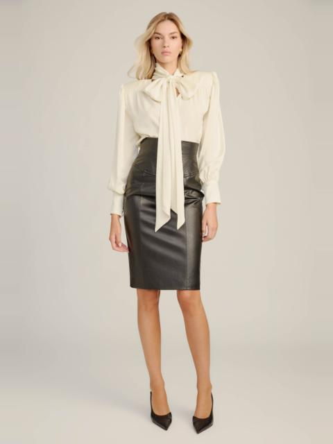 BARDOT Revana Satin Tie Neck Blouse In Ivory