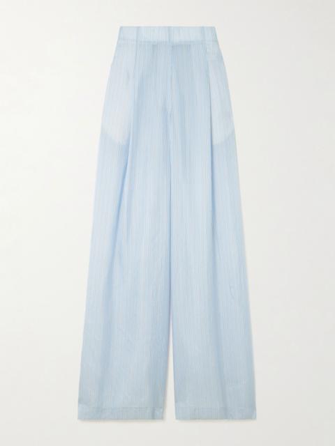 Dries Van Noten Striped satin-crepe wide-leg pants Light blue