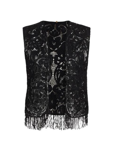 KOBI HALPERIN Women's Maeve Sequined Lace Fringe Vest - Black