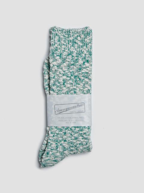 Nigel Cabourn Anonymous Ism Lightweight Slub Crew Sock in Green Melange