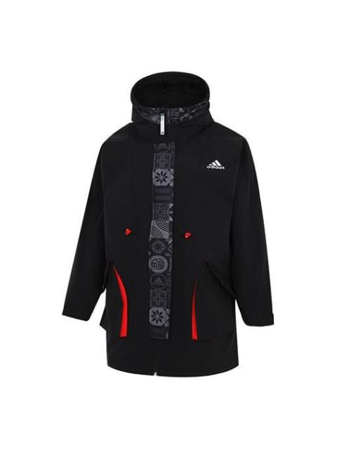 adidas (WMNS) adidas Cny Long Jkt Limited Fleece Lined Stay Warm Mid-Length Woven Hooded Jacket Black HC279