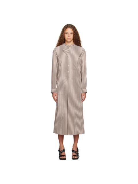 Brown Gusset Collar Midi Dress