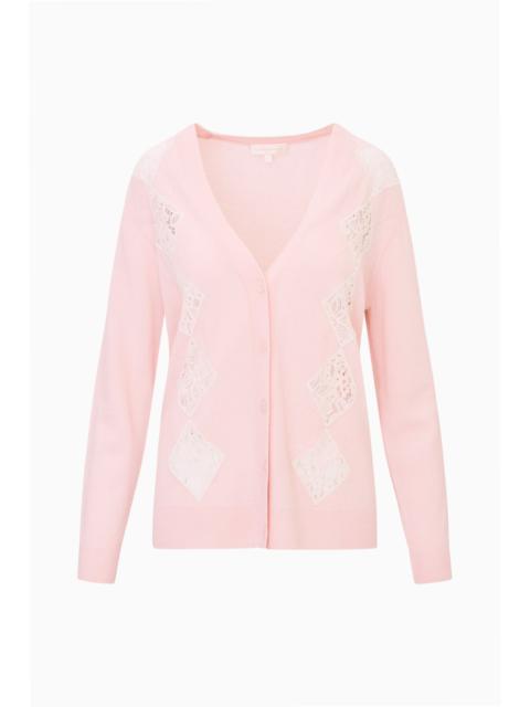 LoveShackFancy Ismeria Cashmere Argyle Lace Cardigan