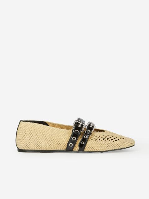 The Kooples BALLERINA IN RAFFIA AND ECRU LEATHER