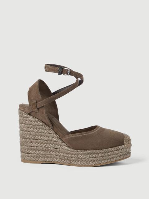 Brunello Cucinelli Suede espadrille wedges with precious loop