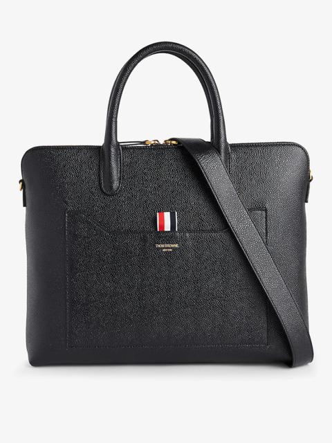 Brand-tab grained-leather briefcase