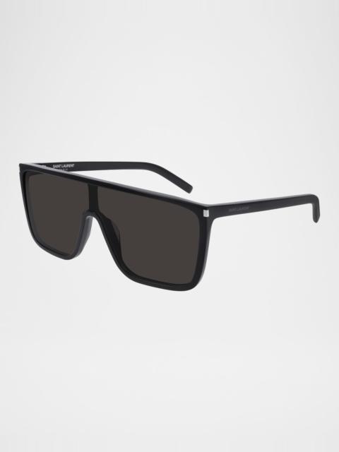 SAINT LAURENT Men's Mask Flat-Top Propionate Shield Sunglasses