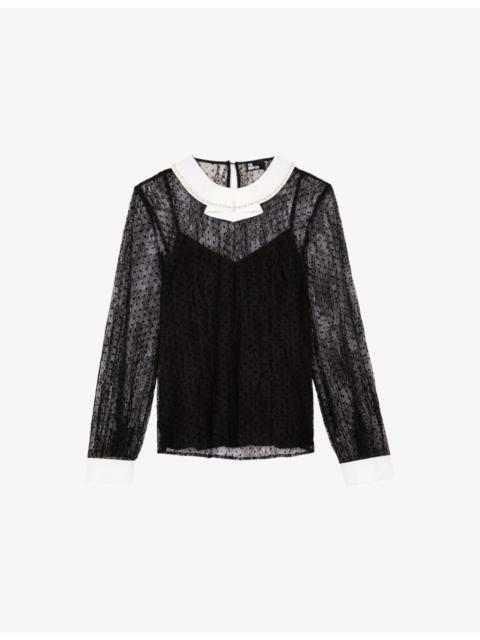 The Kooples Lace Contrast-Collar Woven Top