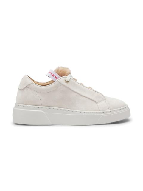 BOSS BOSS X STEIFF MOHAIR-FUR-TRIM TRAINERS IN SUEDE