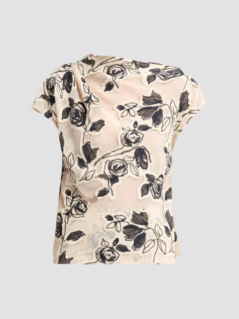 LELA ROSE Women's Floral Burnout Chiffon Draped Top - Cream