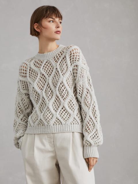 Cashmere Feather yarn dazzling net & cable sweater