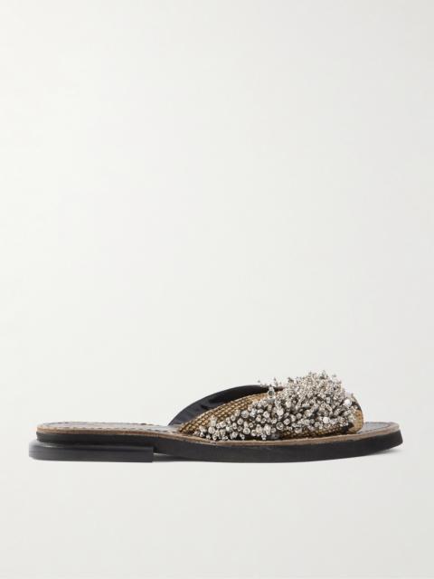 Dries Van Noten Embellished Snake-effect Leather Slides