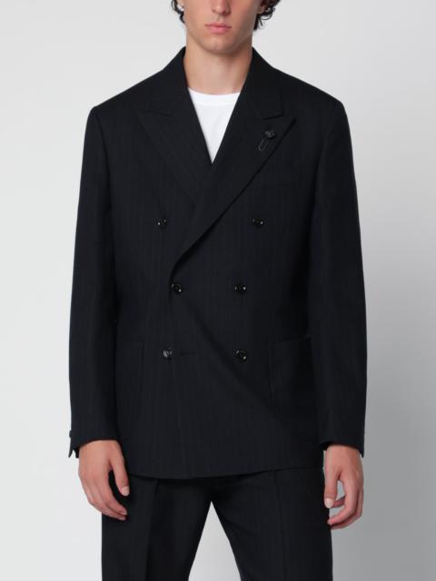 LARDINI Blue double-breasted jacket in wool with pinstripe pattern